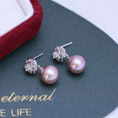 9-10mm Purple Freshwater Pearl & Floral Earrings - House Of Pearls